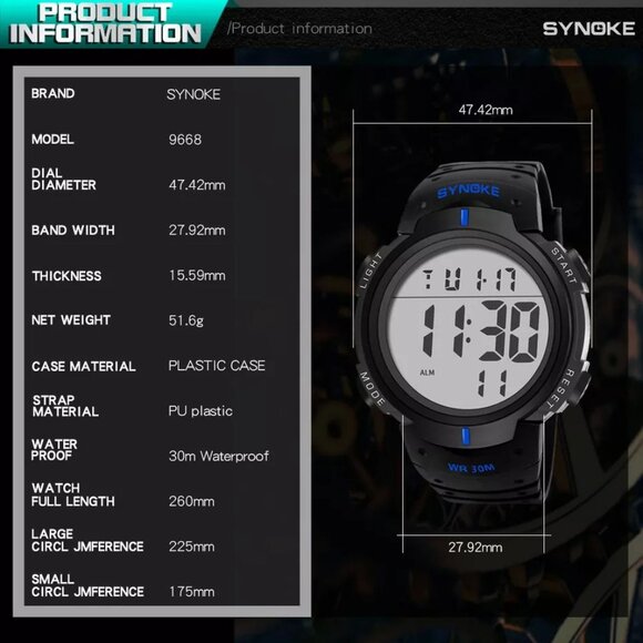 Men's Digital Sports Watches Multifunctional LED Backlight Big Number Watch Gift - Picture 3 of 16